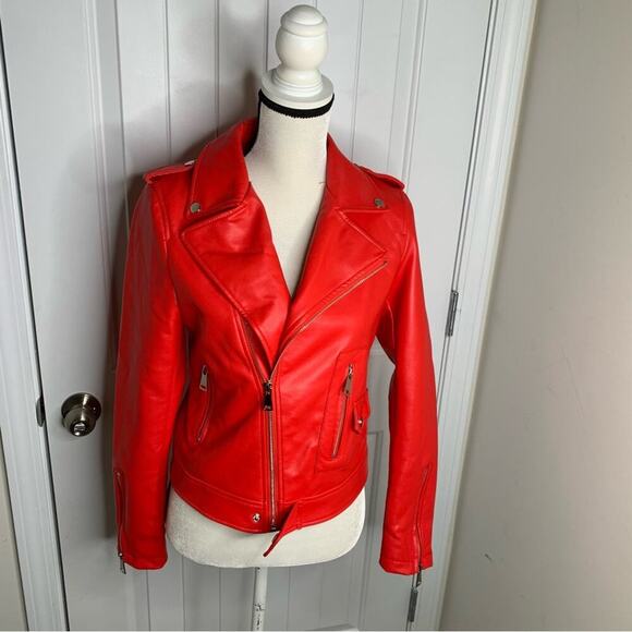 Azalea Wang Dolls Kill red‎ Faux leather moto zip up jacket size small - Picture 1 of 7